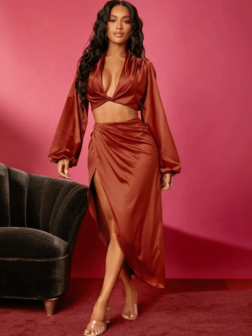 Bliss Twist Lantern Sleeve Skirt Set