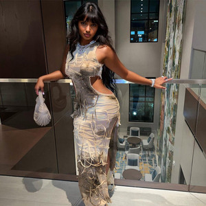 Distressed Hollow Out Maxi Dress