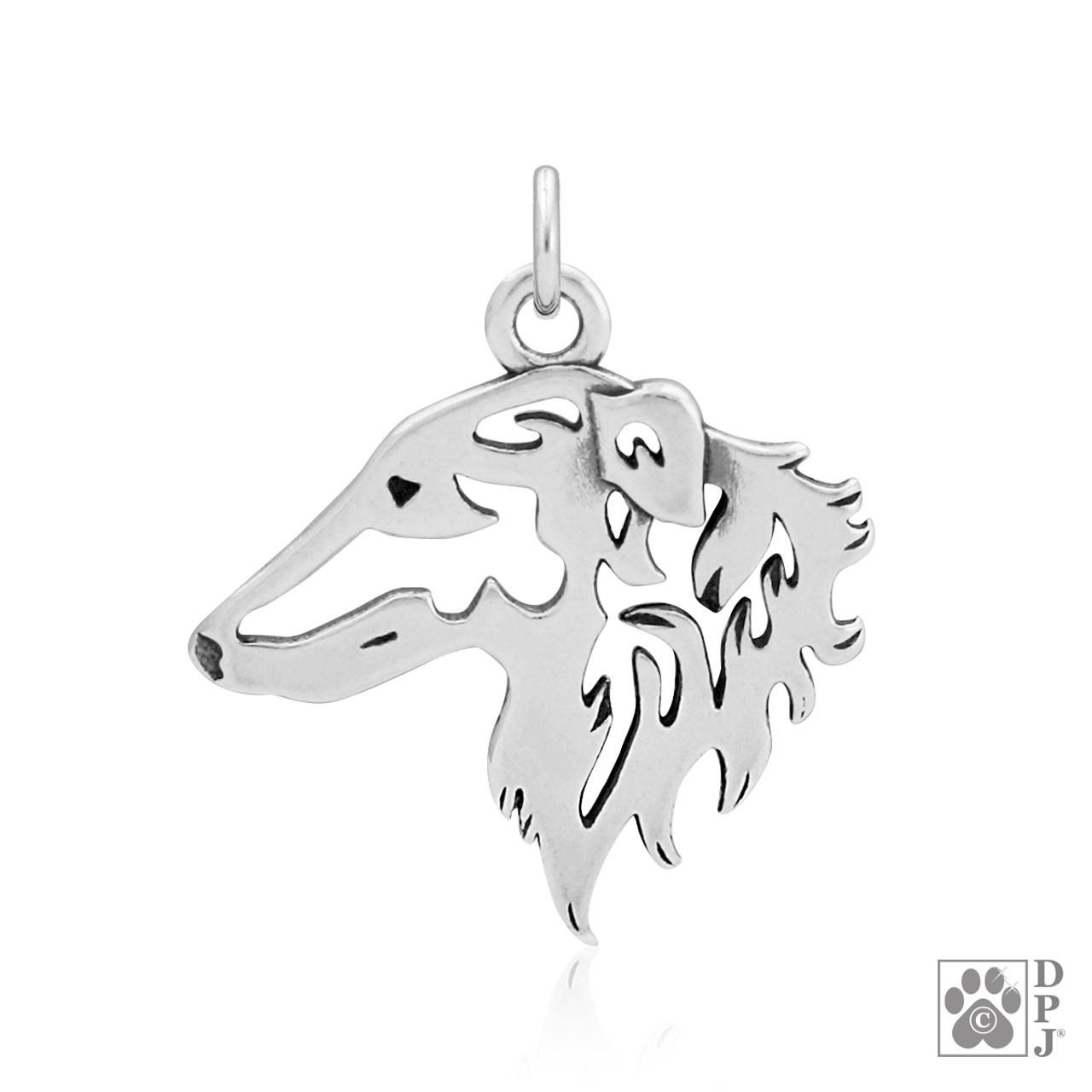 Borzoi Necklace, head pendant - - recycled .925 Sterling Silver