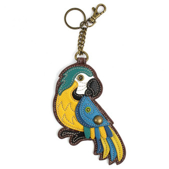 Key Ring/Bag Charm with coin purse - Blue Parrot - Faux Leather