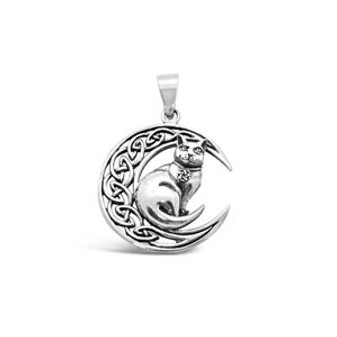 Cat and Moon Sterling Silver pendant -  925 Silver