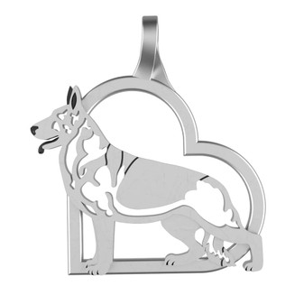 German Shepherd Heart Necklace, pendant - recycled .925 Sterling Silver