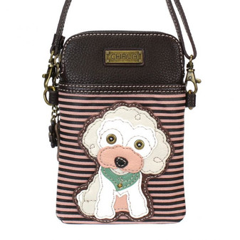 Poodle - Small Phone / XBody Bag -Burgundy stripe - Faux Leather