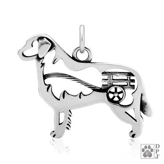Bernese Mountain Dog with Cart Necklace, Body pendant - recycled .925 Sterling Silver