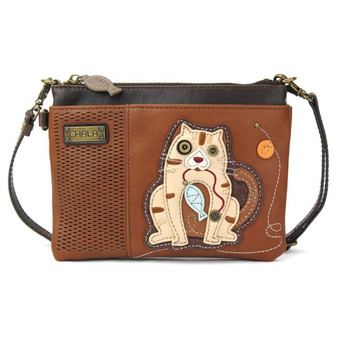 Cat - LaserCut Mini Cross Body Bag - Brown - Faux Leather