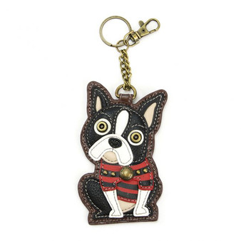 Key Ring/Bag Charm with coin purse - Boston Terrier - Faux Leather