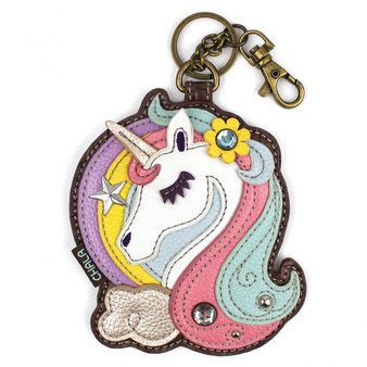 Key Ring/Bag Charm with coin purse - Unicorn - Faux Leather