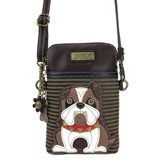 Bulldog - Small Phone /XBody Bag - Brown Stripes - Faux Leather