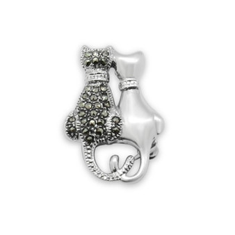 2 Cats Brooch - Marcasite/.925 Sterling Silver