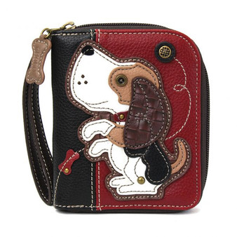Beagle Dog - Zip-Around Wallet  - Red/Black - Faux Leather