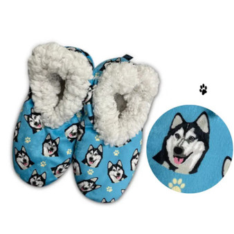 Siberian Husky Dog Plush Slippers - one size fits most  women - 5-11