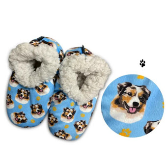 Australian Shepherd Dog Plush Slippers - one size fits most  women - 5-11