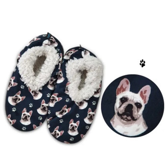 French Bulldog Dog Plush Slippers - one size fits most  women - 5-11