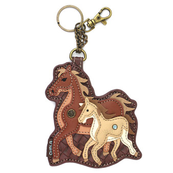 Key Ring/Bag Charm with coin purse - Horse Family - Faux Leather