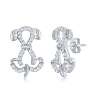 Sitting Dog Earstuds, Earrings, with Cubic Zirconia -  .925 Sterling Silver