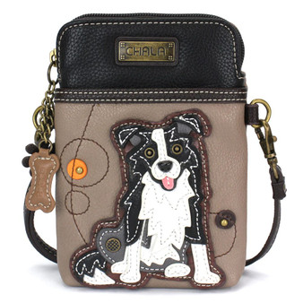 Border Collie - Small Phone / XBody Bag - Warm Grey - Faux Leather