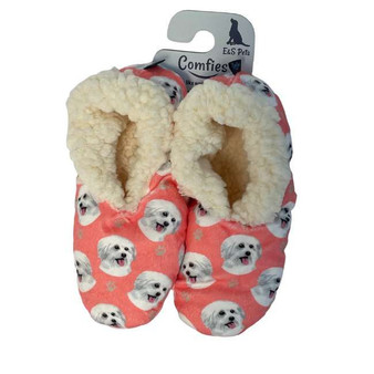 Maltese Dog Plush Slippers - one size fits most  women