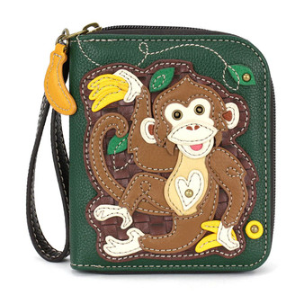 Monkey with Bananas - Zip-Around Wallet - Dark Green - Faux Leather Monkey with Bananas - Zip-Around Wallet - Dark Green - Faux Leather