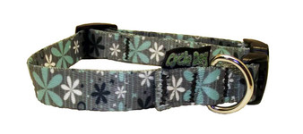 EcoWeave Small Dog  Collar - Mint Retro Flowers - (15cm-30cm)- for dogs up to 13.5kg