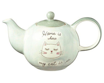 Cat Tea Pot  - Home is where my cat is - 0.6 L - hand painted - ceramic
