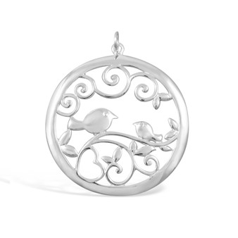 Round Bird Pendant 3 cm - .925 Sterling Silver