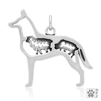 Belgian Malinois w/Sheep Necklace, Body pendant - recycled .925 Sterling Silver