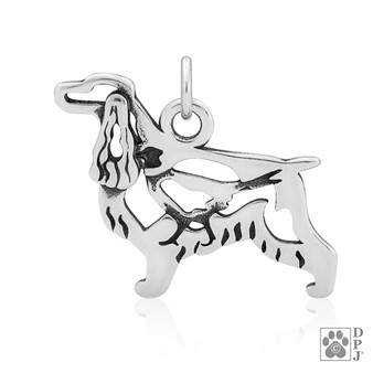 English Cocker Spaniel w/Pheasant Necklace, Body pendant - recycled .925 Sterling Silver