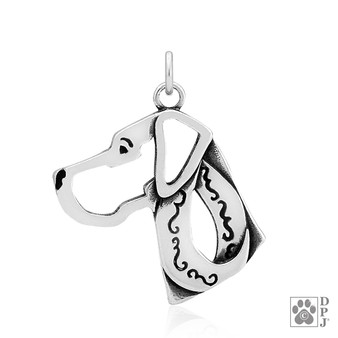 Great Dane Necklace, Head pendant, Natural Ears  - recycled .925 Sterling Silver