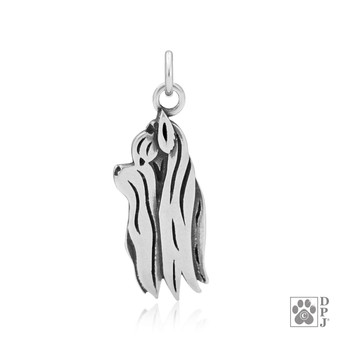 Yorkshire Terrier Show Cut Necklace, Head pendant  - recycled .925 Sterling Silver