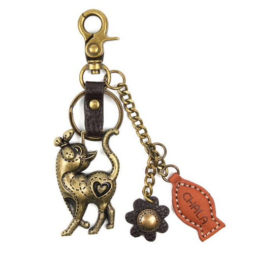 Slim Cat Paw print - Key Chain/ Bag Charm - bronze metal