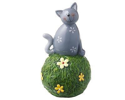 Money bank - Carlo cat on grass ball  - grey - hand painted