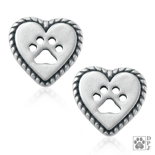 Roped into your Love - heart ear studs - recycled .925 Sterling Silver