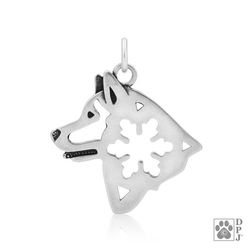 Alaskan Malamute pendant, Alaskan malamute with snowflake pendant, Alaskan Malamute head pendant, Malamute necklace