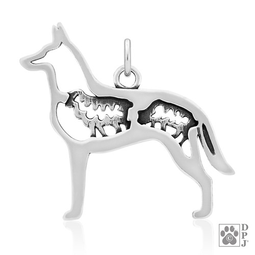 Belgian Malinois w/Sheep, Body pendant - recycled .925 Sterling Silver
