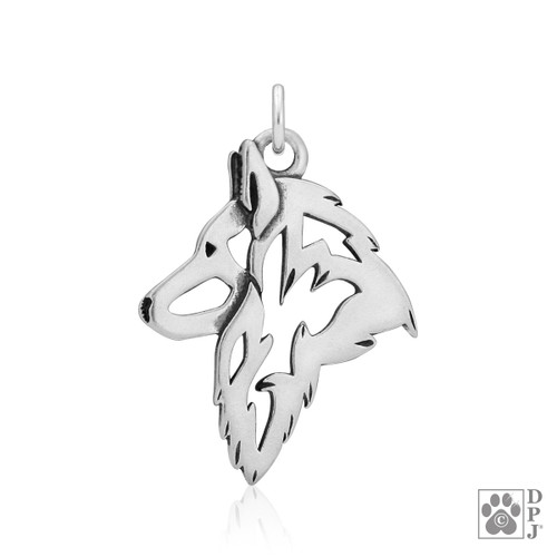 Belgian Tervuren, Head pendant  - recycled .925 Sterling Silver
