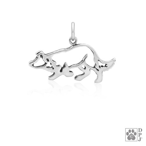 Border Collie Small Crouch, Body pendant - recycled .925 Sterling Silver