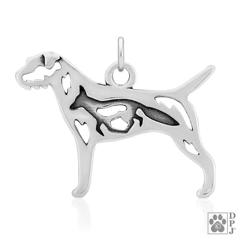 Border Terrier w/Fox, Body pendant  - recycled .925 Sterling Silver