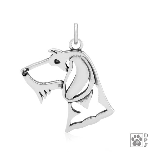 Dachshund Wirehaired, Head pendant  - recycled .925 Sterling Silver
