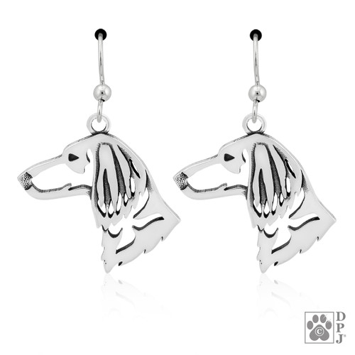 Dachshund Long Hair Heads - recycled .925 Sterling Silver Earrings