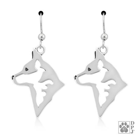 Australian Cattle Dog Earrings, Head pendants - recycled .925 Sterling Silver