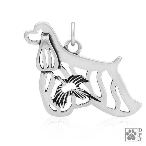 Cocker Spaniel Necklace, pendant with Pheasant in Body - recycled .925 Sterling Silver