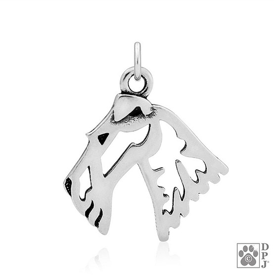 Wire Fox  Terrier, Head - Necklace, pendant - recycled .925 Sterling Silver