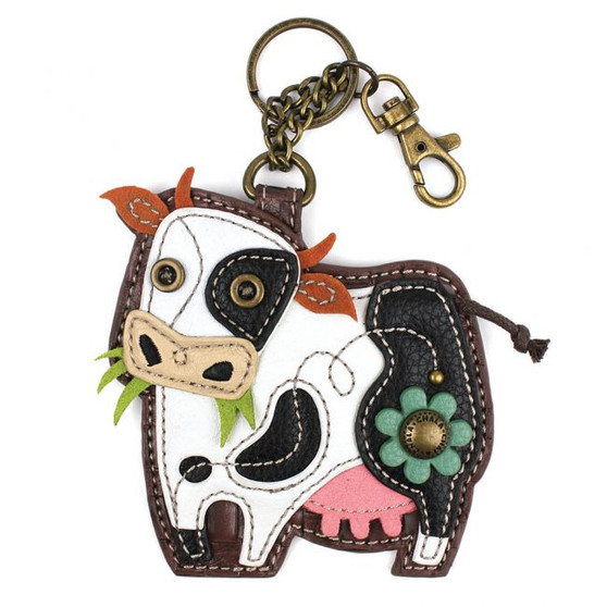 Key Ring/Bag Charm with coin purse -Cow - Faux Leather