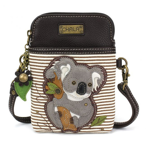 Koala - Small Phone /XBody Bag - Brown Stripes - Faux Leather