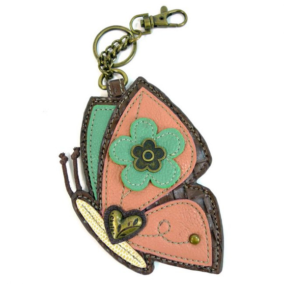 Key Ring/Bag Charm with coin purse - Butterfly  - Faux Leather