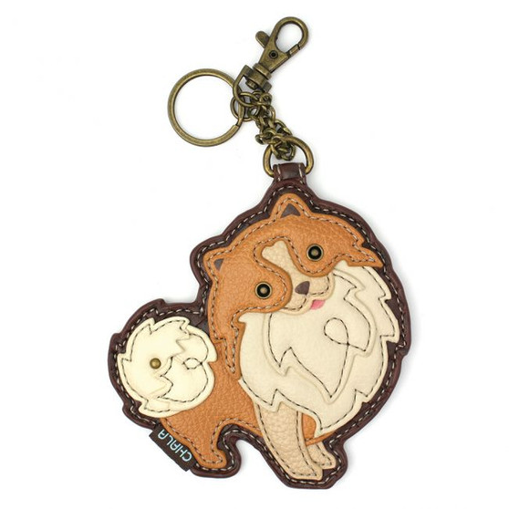 Pomeranian shaped Keycharm front view brown beige