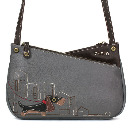 Dachshund - Criss Cross Body Bag - Grey - Faux Leather