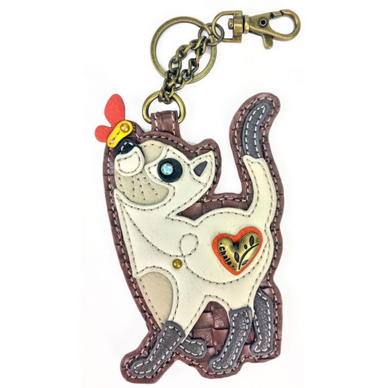 Key Ring/Bag Charm with coin purse - Slim Cat - Faux Leather