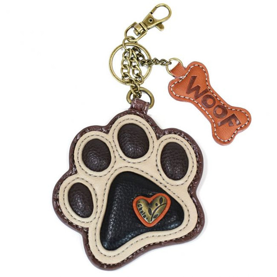 Key Ring/Bag Charm with coin purse - Pawprint - Faux Leather