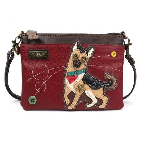 German Shepherd - Mini Cross Body Bag - Burgundy - Faux Leather